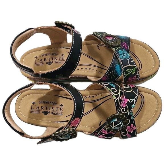L'Artiste x Jane & Coco Leather Sandals Gabriola Black Multicolor US 10BM NEW!! - Picture 6 of 14